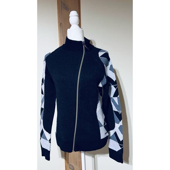 SWEATY BETTY Merino Wool Blend Knit Zip Up Sweater Cardigan M Black Gray - Picture 8 of 10